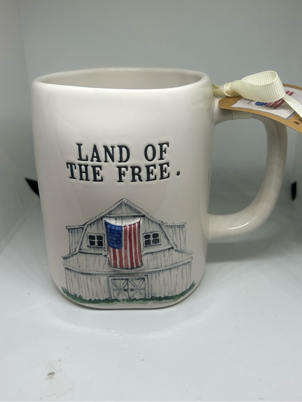 Rae Dunn Cream Ceramic Mug with Patriotic Barn Art